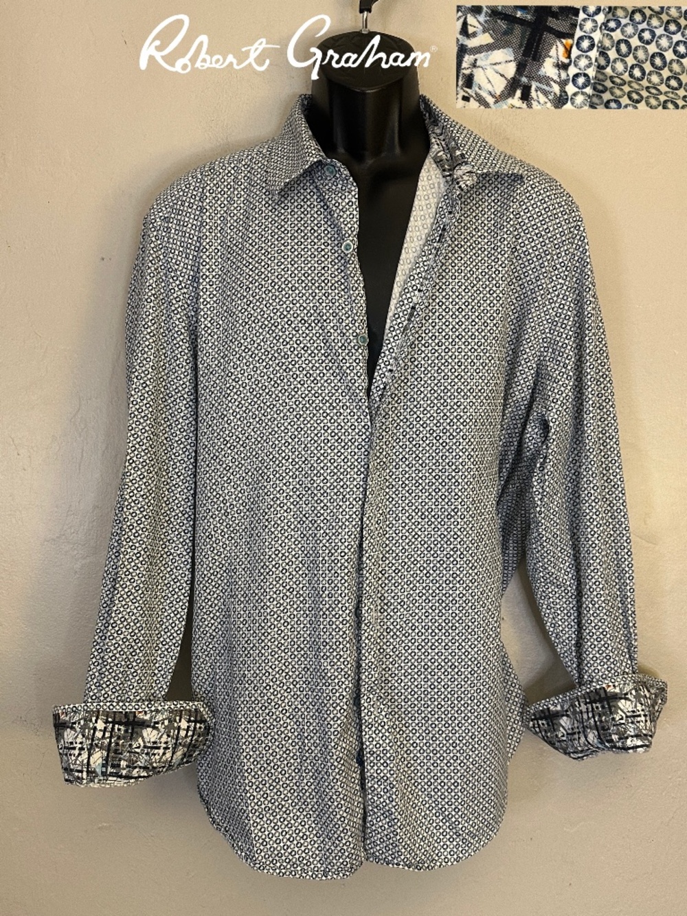 Robert Graham Contrast Long Sleeve Shirt XXL Gently worn 100% cotton 25" armpits